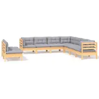 vidaXL ensemble salon de jardin 9 pièces avec coussins gris pin massif