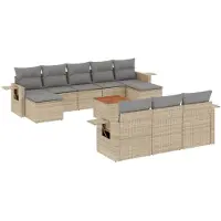 vidaXL Ensemble de salon de jardin 11 pièces avec coussins Beige Poly Rattan