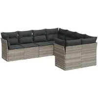 vidaXL Ensemble de jardin canapé 8 pièces avec coussins gris clair Poly rotin