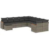 vidaXL Ensemble de salon de jardin 11 pièces avec coussins Gris Poly rotin