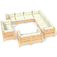 vidaXL ensemble salon de jardin 11 pièces avec coussins Crème pin massif