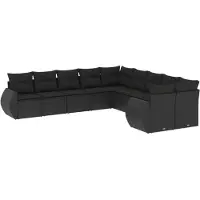 vidaXL Ensemble de 10 canapés de jardin avec coussins noir poly rotin