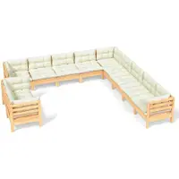 vidaXL ensemble salon de jardin 11 pièces avec coussins Crème pin massif