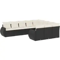 vidaXL Ensemble de 10 canapés de jardin avec coussins noir poly rotin