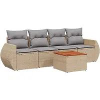 vidaXL Ensemble de salon de jardin 5 pièces avec coussins Beige Poly Rattan