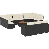 vidaXL Ensemble de salon de jardin 14 pièces avec coussins noir Poly rotin