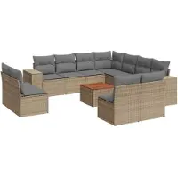 vidaXL Ensemble de 12 canapés de jardin avec coussins Beige Poly Rattan