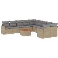 vidaXL Ensemble de salon de jardin 11 pièces avec coussins Beige Poly Rattan