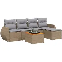 vidaXL Ensemble de salon de jardin 6 pièces avec coussins Beige Poly Rattan
