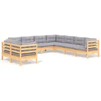 vidaXL ensemble salon de jardin 9 pièces avec coussins gris pin massif