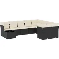 vidaXL Ensemble de 10 canapés de jardin avec coussins noir poly rotin