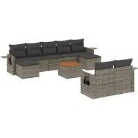 vidaXL Ensemble de salon de jardin 10 pièces avec coussins Gris Poly Rattan