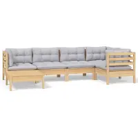 vidaXL Ensemble salon de jardin 6 pièces avec coussins gris pin massif