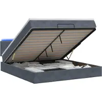 vidaXL Coffre de lit avec matelas et éclairage LED, gris foncé, 180 x 200 cm, revêtement en velours