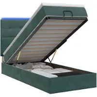vidaXL Coffre de lit avec matelas et éclairage LED, vert foncé, 90 x 200 cm, revêtement en velours