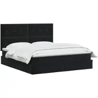 vidaXL Coffre de lit avec matelas et éclairage LED, noir, 140 x 190 cm, revêtement en velours