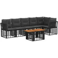 vidaXL Ensemble de canapés de jardin , 7 pièces, noir et gris foncé, en polyrotin