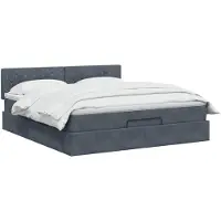 vidaXL Coffre de lit avec matelas et éclairage LED, gris foncé, 180 x 200 cm, revêtement en velours