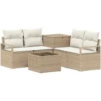 vidaXL Ensemble de salon , 6 pièces, beige et crème, en résine tressée et en acier