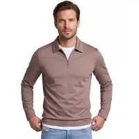 Desoto Luxury Tailored Fit Polo manches longues Marron clair, Unicolore