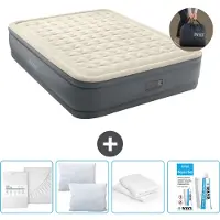 OEM Intex Lit à air - 2 personnes - 152 x 203 x 46 cm - Gris - Pompe incluse - Drap housse - Baiser - Kit de réparation et protection d'oreiller