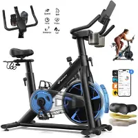Merach Vélo d'appartement magnétique , volant d'inertie 8 kg, résistance fluide 8 niveaux, APP connecté, écran LCD, charge 150 kg, silencieux