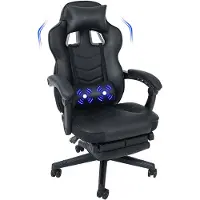 Puluomis Chaise de jeu avec massage et repose-pieds 150kg, Chaise de bureau ergonomique Fauteuil de direction Chaise de bureau Racing Chaise d'ordinateur noir