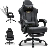 GTPLAYER Fauteuil gaming - Fauteuil gaming ergonomique avec repose-pieds, appui-tête et soutien lombaire, réglable en hauteur, noir