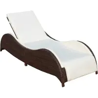 vidaXL Bain de soleil avec coussin design vague Poly rotin brun