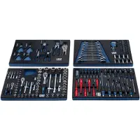 HBM modules avec jeu d'outils 154 pièces, pour servante d'atelier, bleu