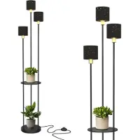 Puluomis Lampadaire à 3 lumières, avec interrupteur au pied, douille E14, pour chambre à coucher, salon ou étagère, 160 cm, noir