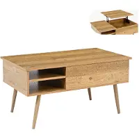 En.casa Table basse "Vasdabod" avec plateau relevable et 2 compartiments ouverts, dimensions : 96 x 59 x 50 cm, aspect chêne