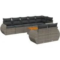 vidaXL Ensemble de salon de jardin 9 pièces avec coussins Gris Poly rotin