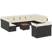 vidaXL Ensemble de 13 canapés de jardin avec coussins noir poly rotin