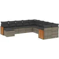 vidaXL Ensemble de salon de jardin 11 pièces avec coussins Gris Poly rotin