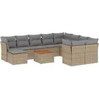 vidaXL Ensemble de salon de jardin 11 pièces avec coussins Beige Poly Rattan