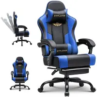 GTPLAYER Fauteuil gaming - Fauteuil gaming ergonomique avec repose-pieds, appui-tête et soutien lombaire, réglable en hauteur, bleu
