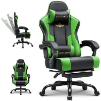 GTPLAYER Fauteuil gaming - Fauteuil gaming ergonomique avec repose-pieds, appui-tête et soutien lombaire, réglable en hauteur, couleur verte