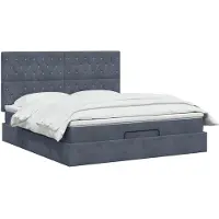 vidaXL Coffre de lit avec matelas et éclairage LED, gris foncé, 180 x 200 cm, revêtement en velours