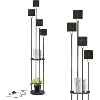Puluomis Lampadaire 4 flammes Lampadaire Lampe de sol, avec interrupteur à pied, douille E14 pour chambre à coucher salon étagère 160cm noir