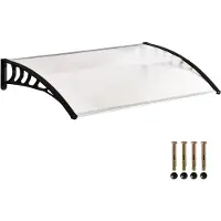 Outsunny Auvent Marquise De Porte Design Voûté Arrondi Dim. 150l X 90l X 25h Cm Polycarbonate Pp Noir