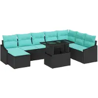vidaXL Ensemble de salon , 9 pièces, en résine tressée noire et bleue