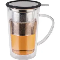 GEFU Tee-Set Mira 235 ml, Schwarz/Silber/Transparent, Material, Tasse, Argent, Noir, Transparent