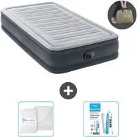 OEM Intex Airbed - 1 personne - 99 x 191 x 33 cm - Gris - Avec pompe - drap-housse et kit de réparation
