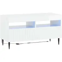 vidaXL Meuble TV LED, blanc brillant, en panneaux de particules