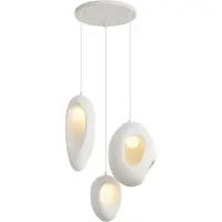 QAZQA Suspension Japandi blanche avec abat-jour organique 3 lumières - Moonstone