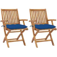 vidaXL Chaises de jardin 2 pcs. avec coussins bleus teck massif