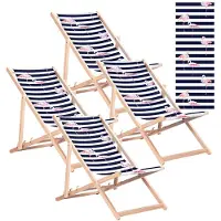 Greenblue 4 chaises longues classiques en bois de hêtre, modèle GB183, avec motif imprimé "Flaming"