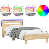 vidaXL Cadre de lit avec tête de lit & lampes LED Chêne Sonoma 100x200 cm