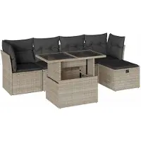 vidaXL Ensemble de salon de jardin 6 pièces avec coussins gris clair Poly rotin
